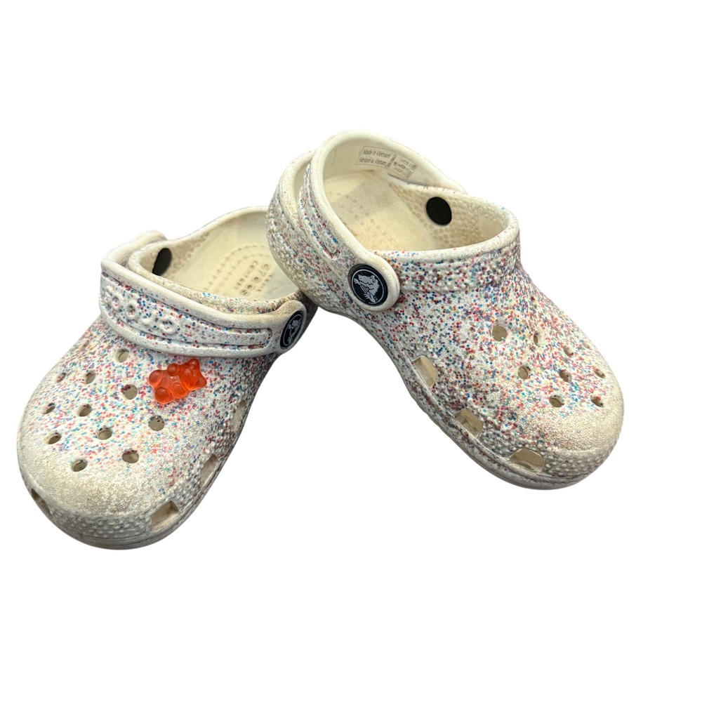 Kids Crocs Glitter Rainbow Gummy Bear Jibbit Charm Clogs Size 8